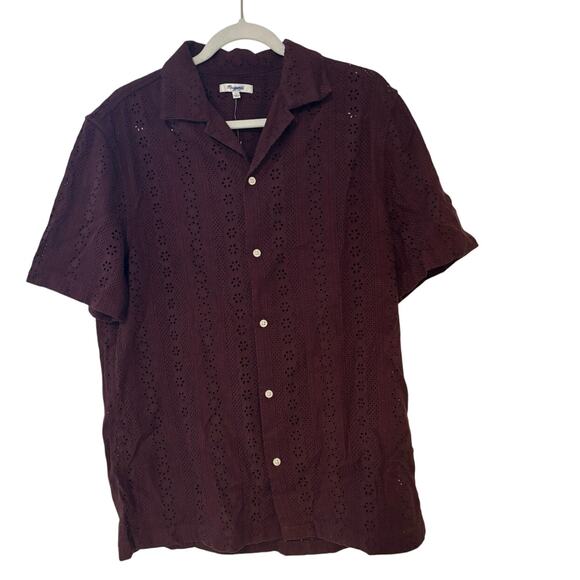 NWT Madewell Camp-Collar Short-Sleeve Shirt Embroidered Cotton Dusty Plum Size S - Picture 4 of 8